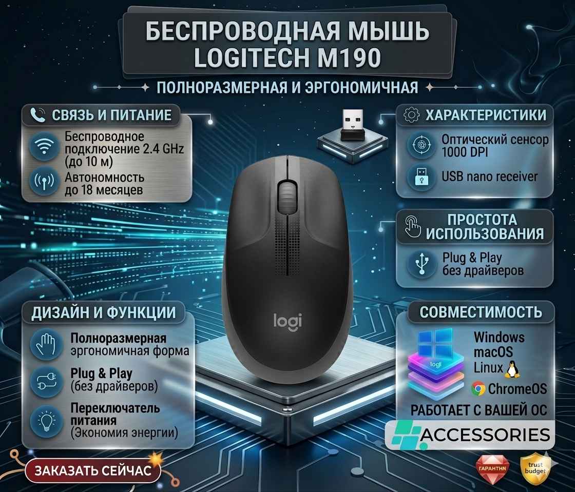 Мышь Logitech M190, Charcoal